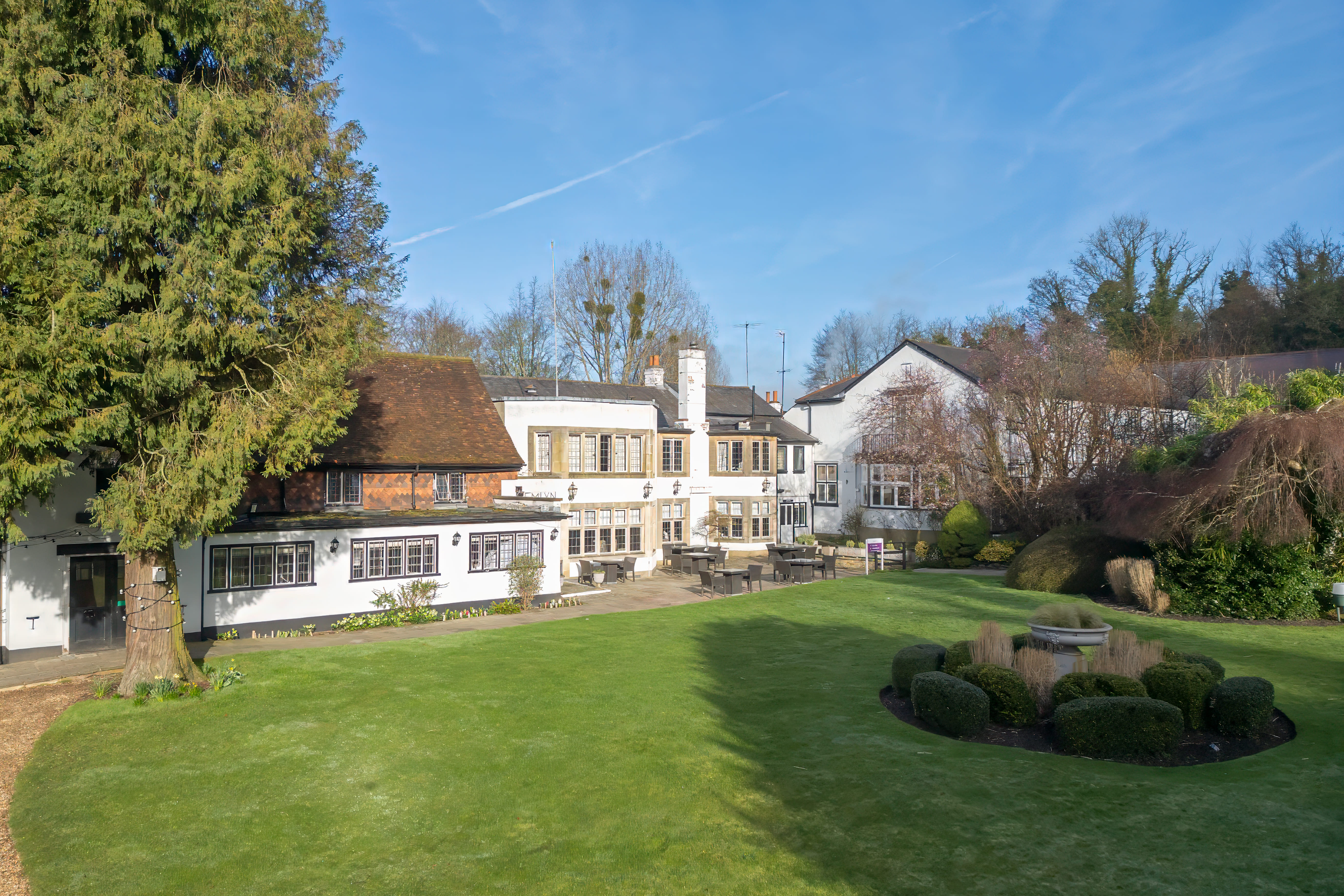 Hotel exterior in daylight at Sunday Box Hill Burford Bridge Hotel