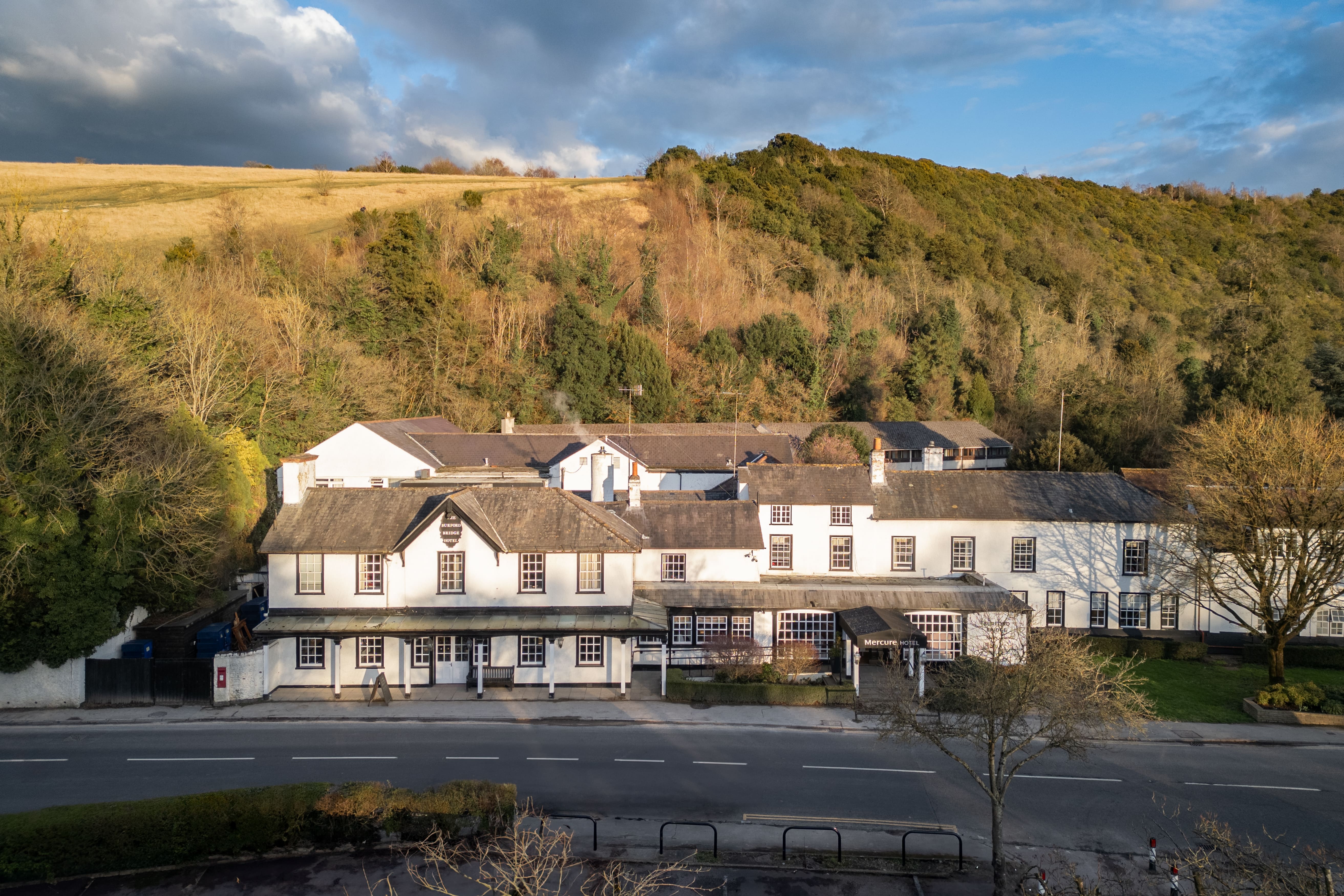 Hotel exterior angle at Sunday Box Hill Burford Bridge Hotel