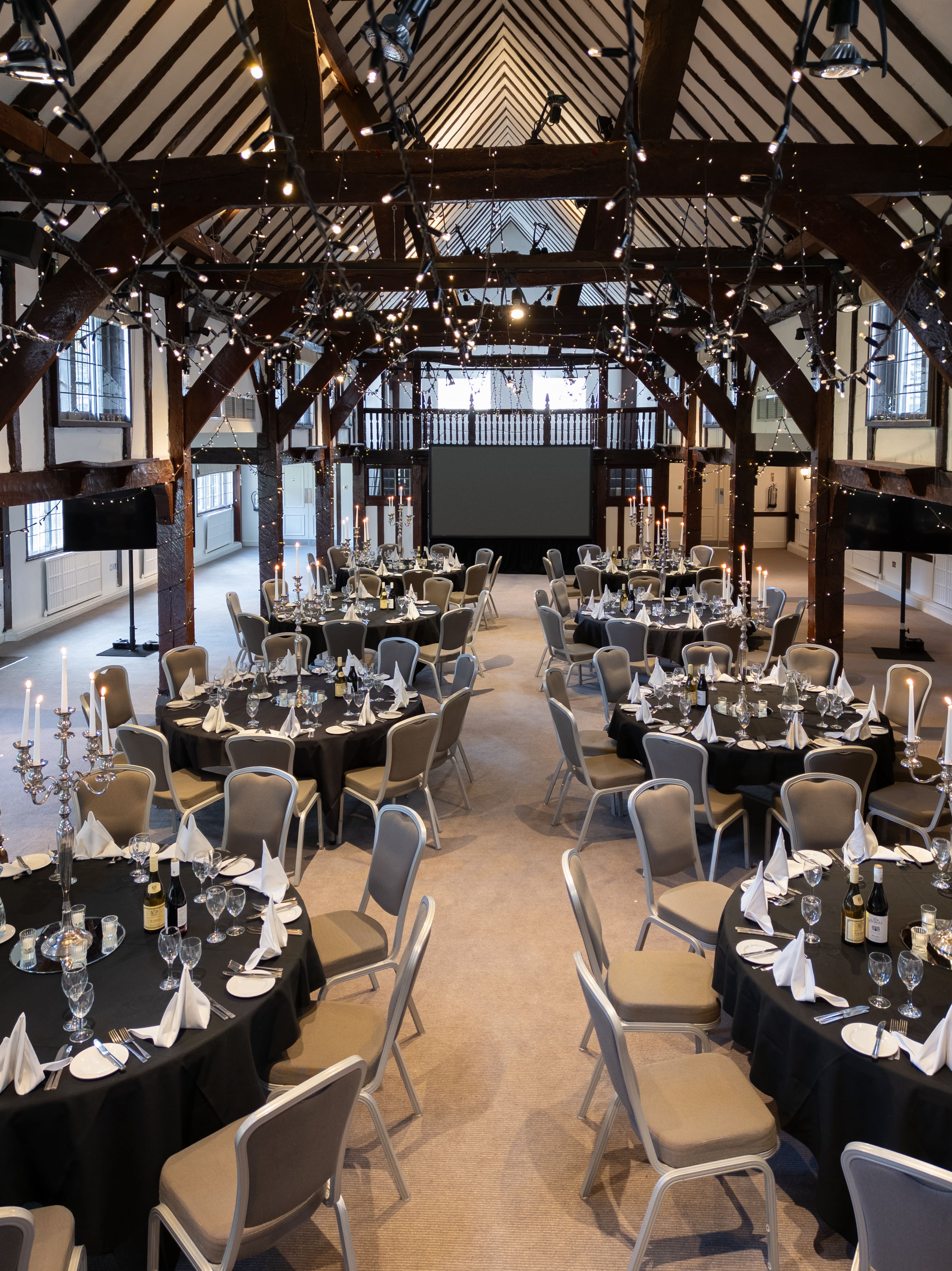 Barn Dinner Banquet with Decorated Tables
